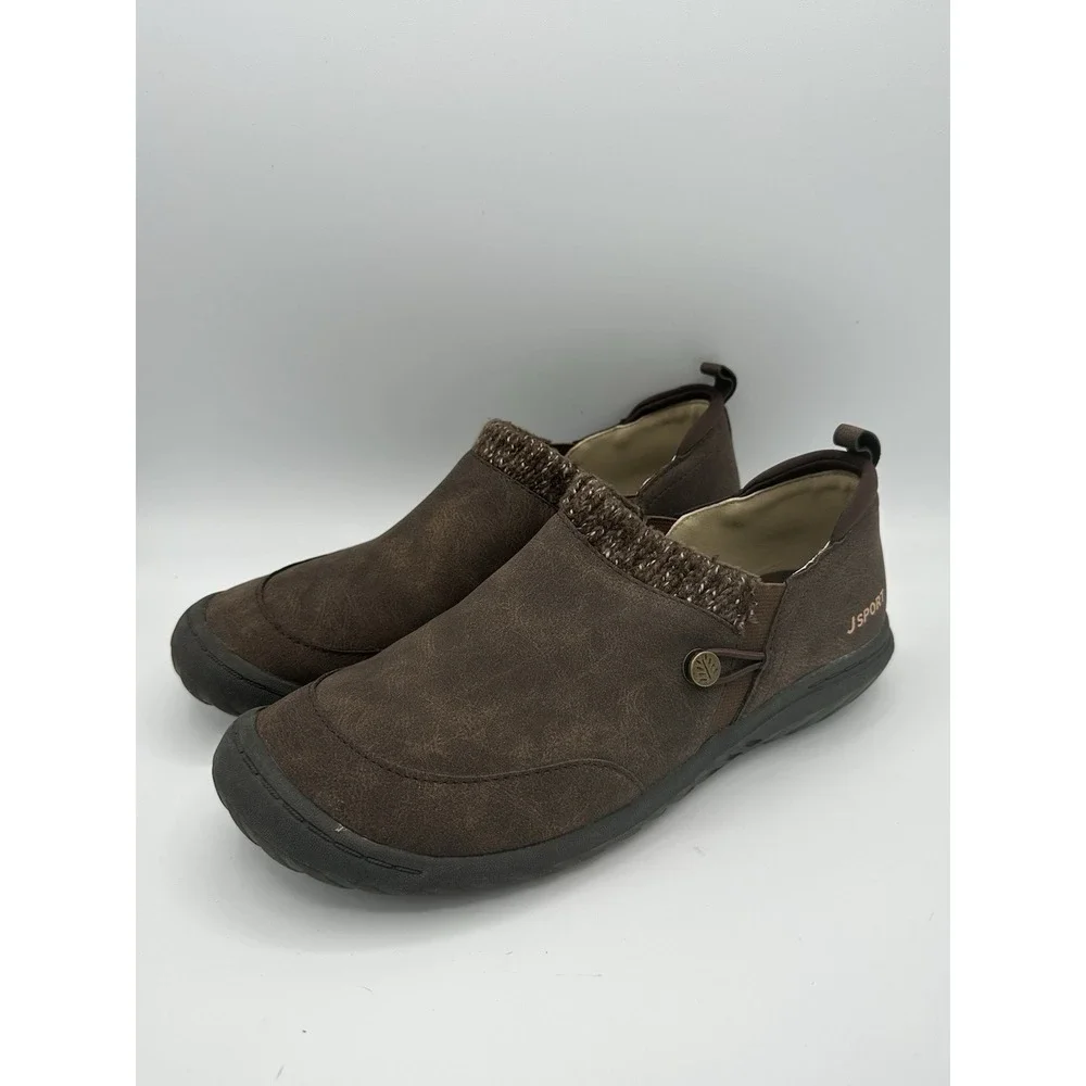 JSport Alice Boots Womens 7.5 M Winter Snow Slip On Round Toe Leather Brown